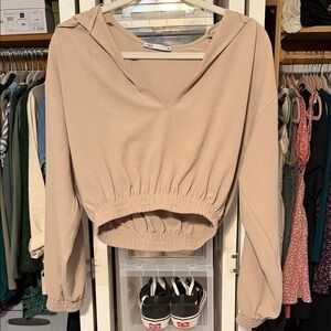 Zara Beige Cropped Hoodie